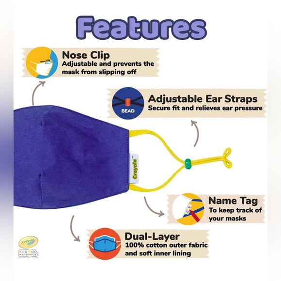 Crayola Kids Mask - 2 packs with 5 Reusable Cloth Masks (Total 10 Masks) - Picture 2 of 4